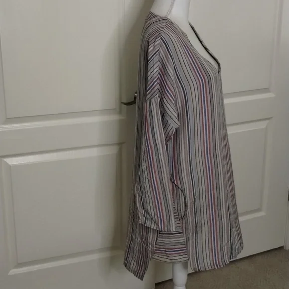Uncle Frank shift shirt dress medium 100% linen multi colored striped po… - Picture 4 of 9